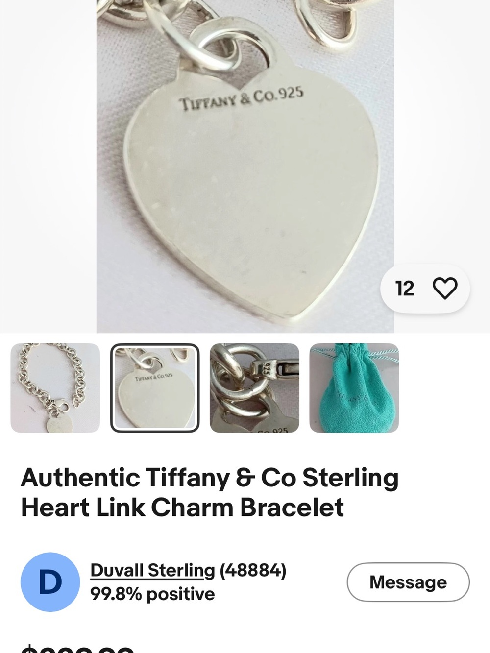 Tiffany & Co. Silver Heart Charm Link Bracelet - Picture 2 of 3